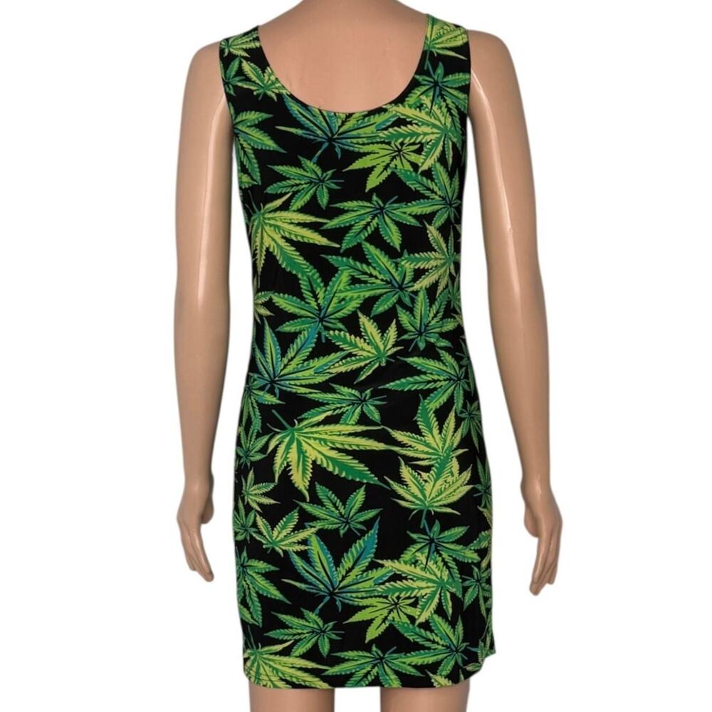 Dolls Kill Green and Black Marijuana Weed Leaf Bodycon Mini Dress - Picture 2 of 2
